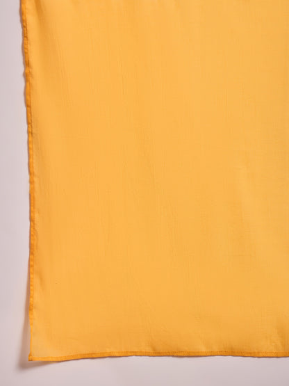 Yellow Floral Cambric V Neck Kurta With Pencil Pants & Dupatta-Shae by SASSAFRAS