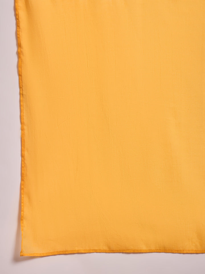 Yellow Floral Cambric V Neck Kurta With Pencil Pants &amp; Dupatta-Shae by SASSAFRAS