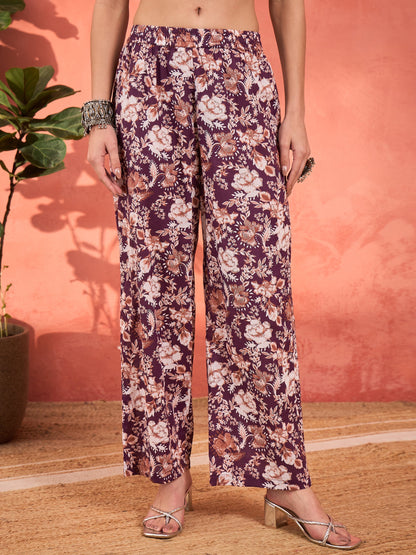 Purple Floral Cambric Kurta With Pencil Pants & Dupatta-Shae by SASSAFRAS