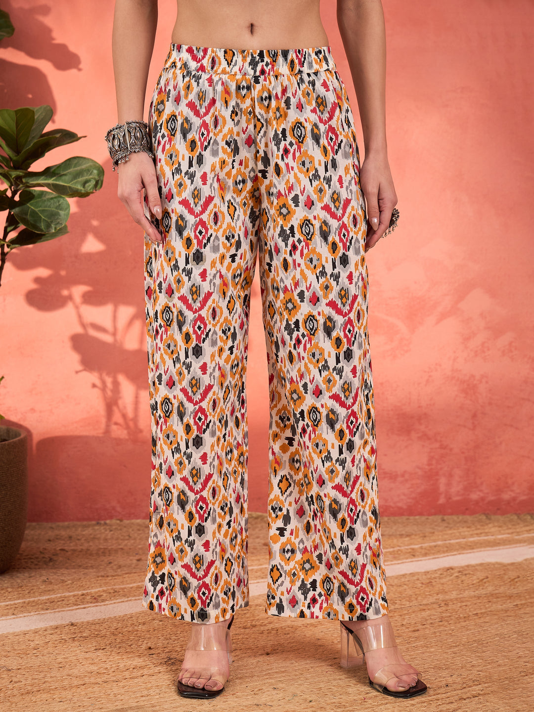 White Ikkat Cambric Front Button Kurta With Pencil Pants -Shae by SASSAFRAS