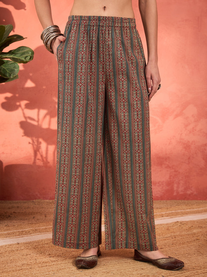 Maroon Floral Front Slit Kurta With Pencil Pants &amp; Dupatta-Shae by SASSAFRAS