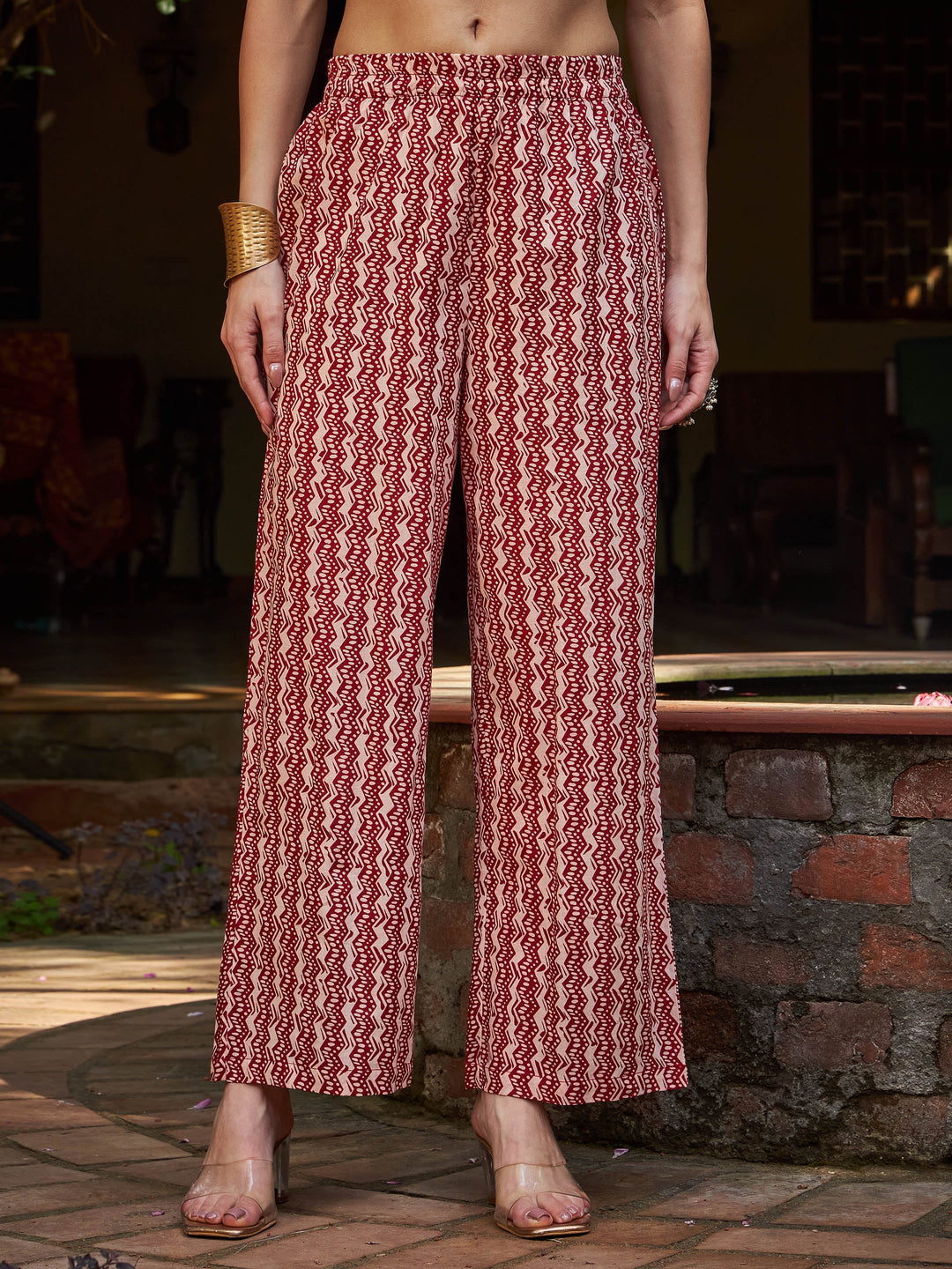Maroon Floral V Neck Kurta With Pencil Pants &amp; Dupatta-Shae by SASSAFRAS