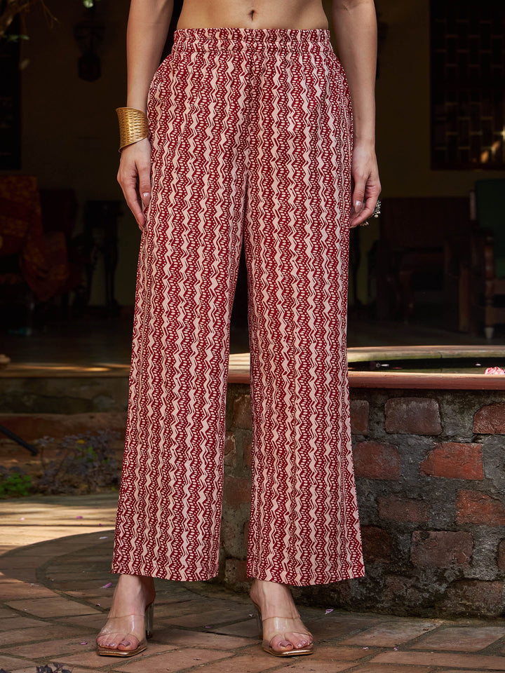 Maroon Floral V Neck Kurta With Pencil Pants &amp; Dupatta-Shae by SASSAFRAS