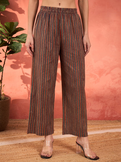 Navy Geometric Print Kurta With Pencil Pants & Dupatta-Shae by SASSAFRAS