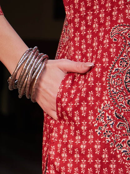 Maroon Floral Front Yoke Kurta With Pencil Pants & Dupatta-Shae by SASSAFRAS