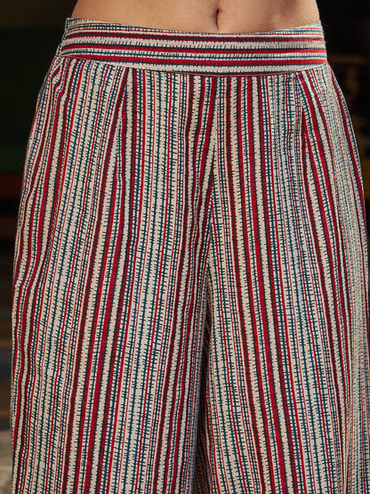 Maroon Geometric Print V Neck Kurta With Pencil Pants & Dupatta-Shae by SASSAFRAS