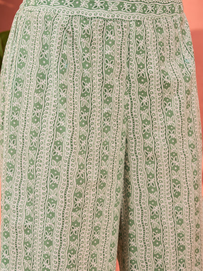 Sea Green Floral Straight Kurta With Pencil Pants & Dupatta-Shae by SASSAFRAS