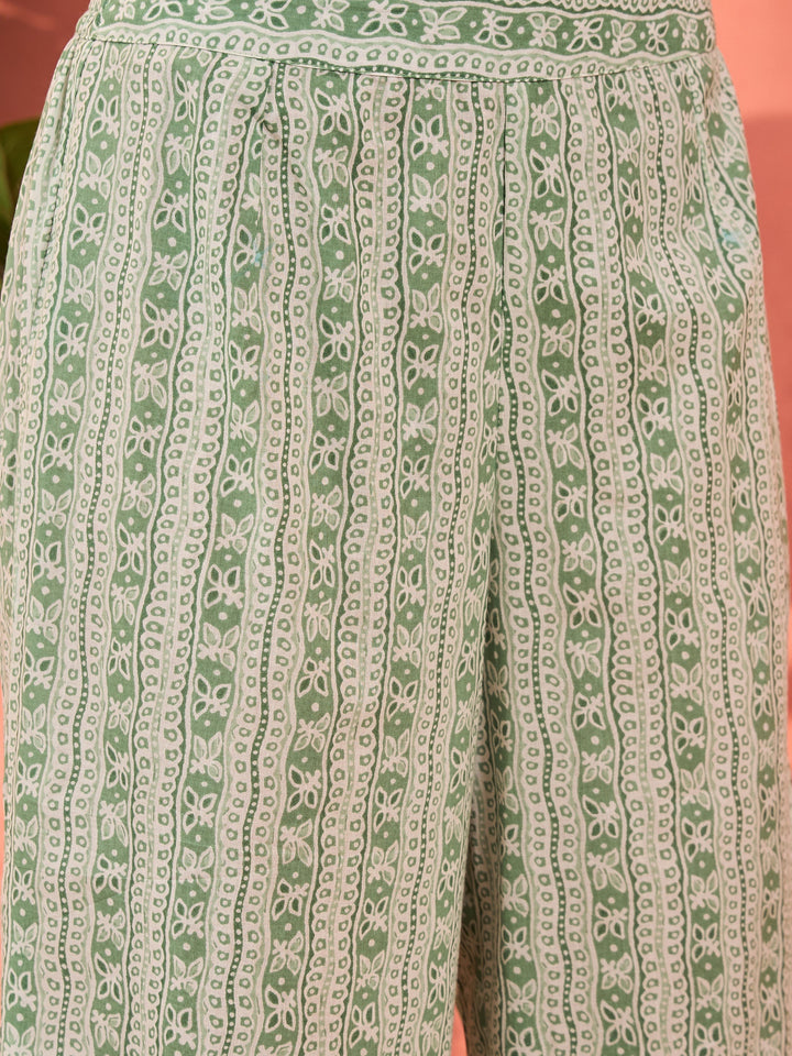 Sea Green Floral Straight Kurta With Pencil Pants &amp; Dupatta-Shae by SASSAFRAS
