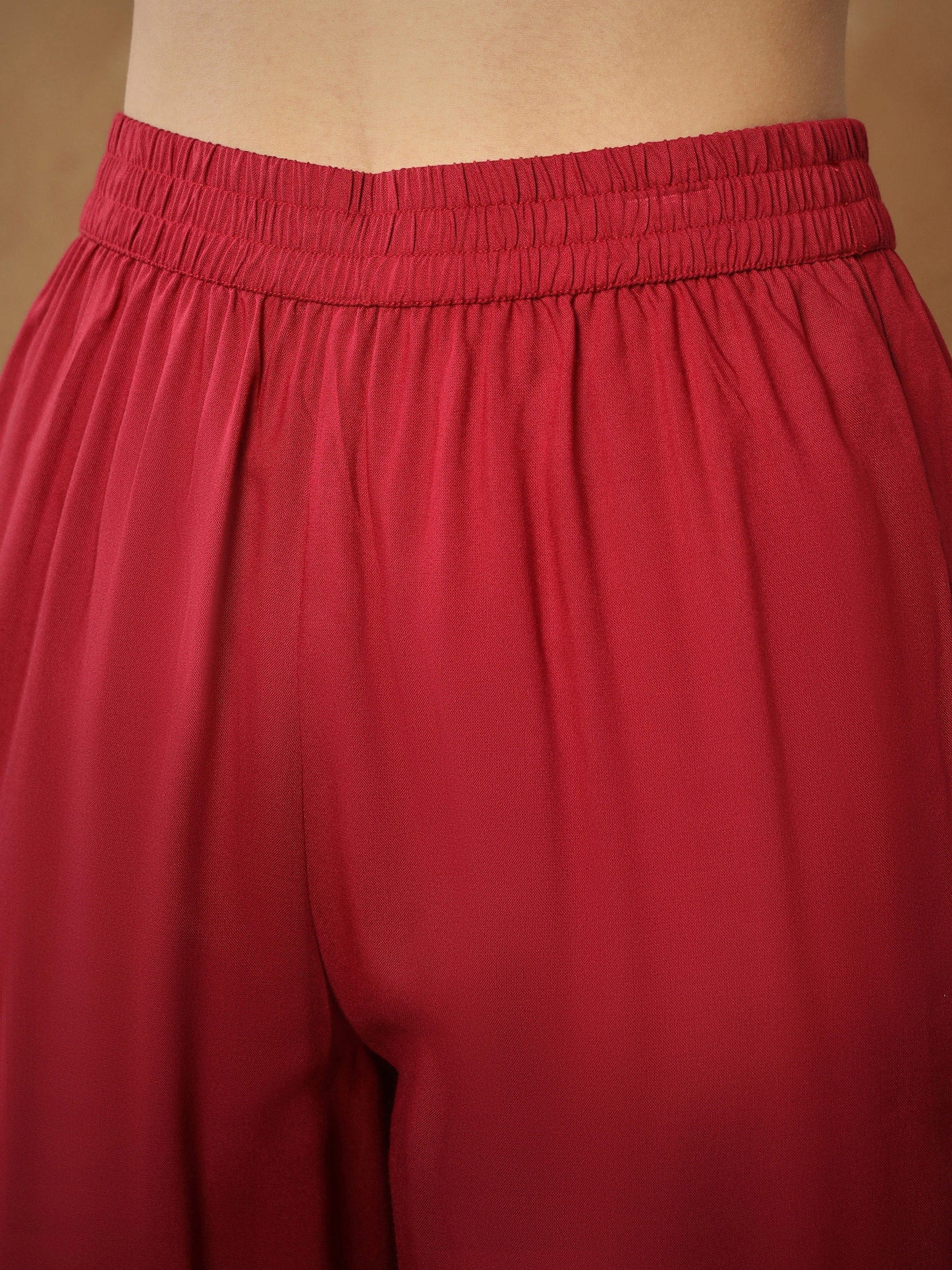 Maroon Embroidered Peplum Top With Pants