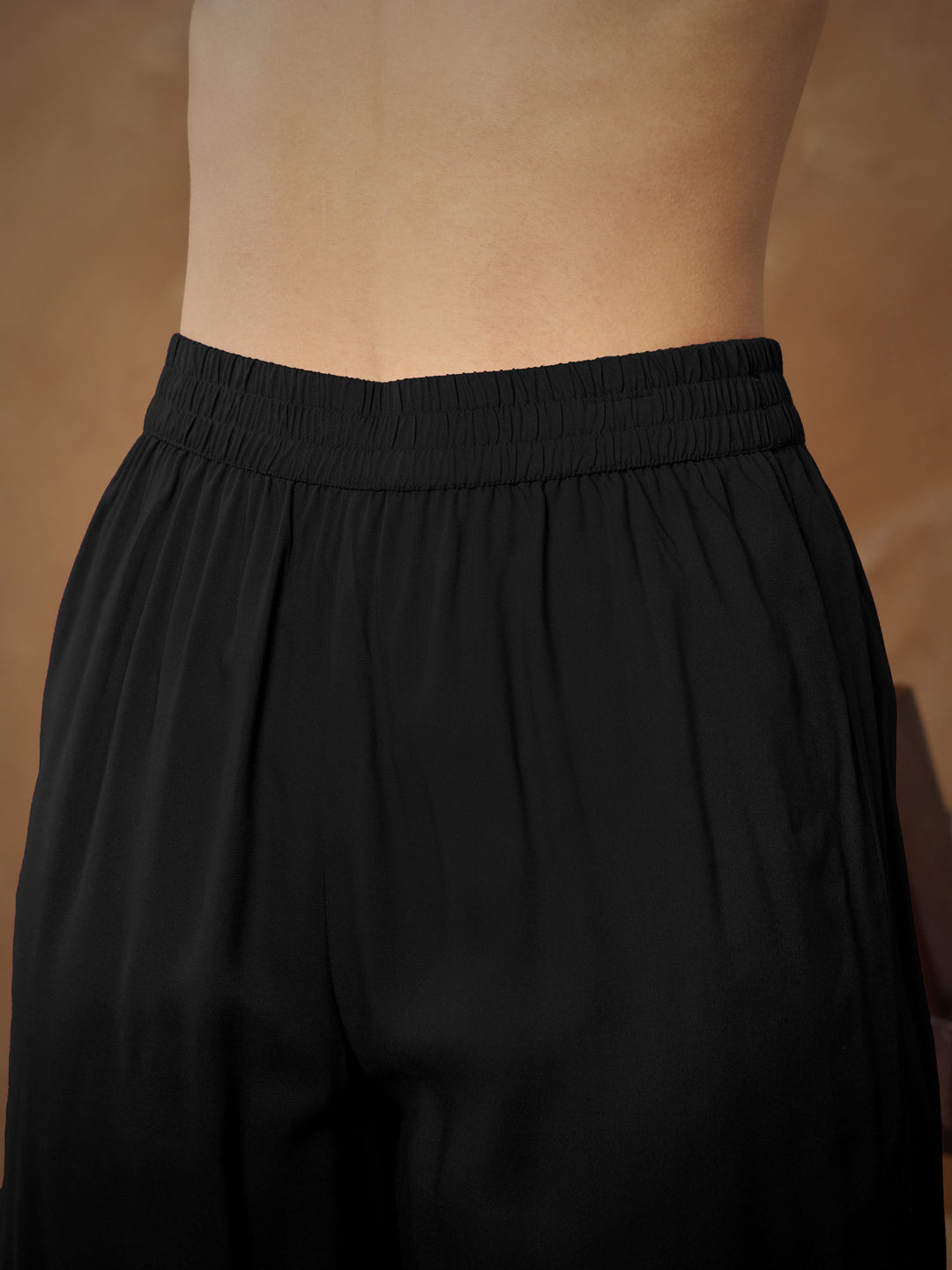 Women Black Embroidered Peplum Top With Pants