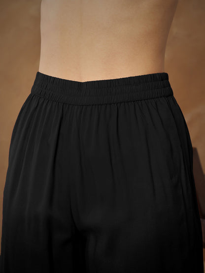 Women Black Embroidered Peplum Top With Pants