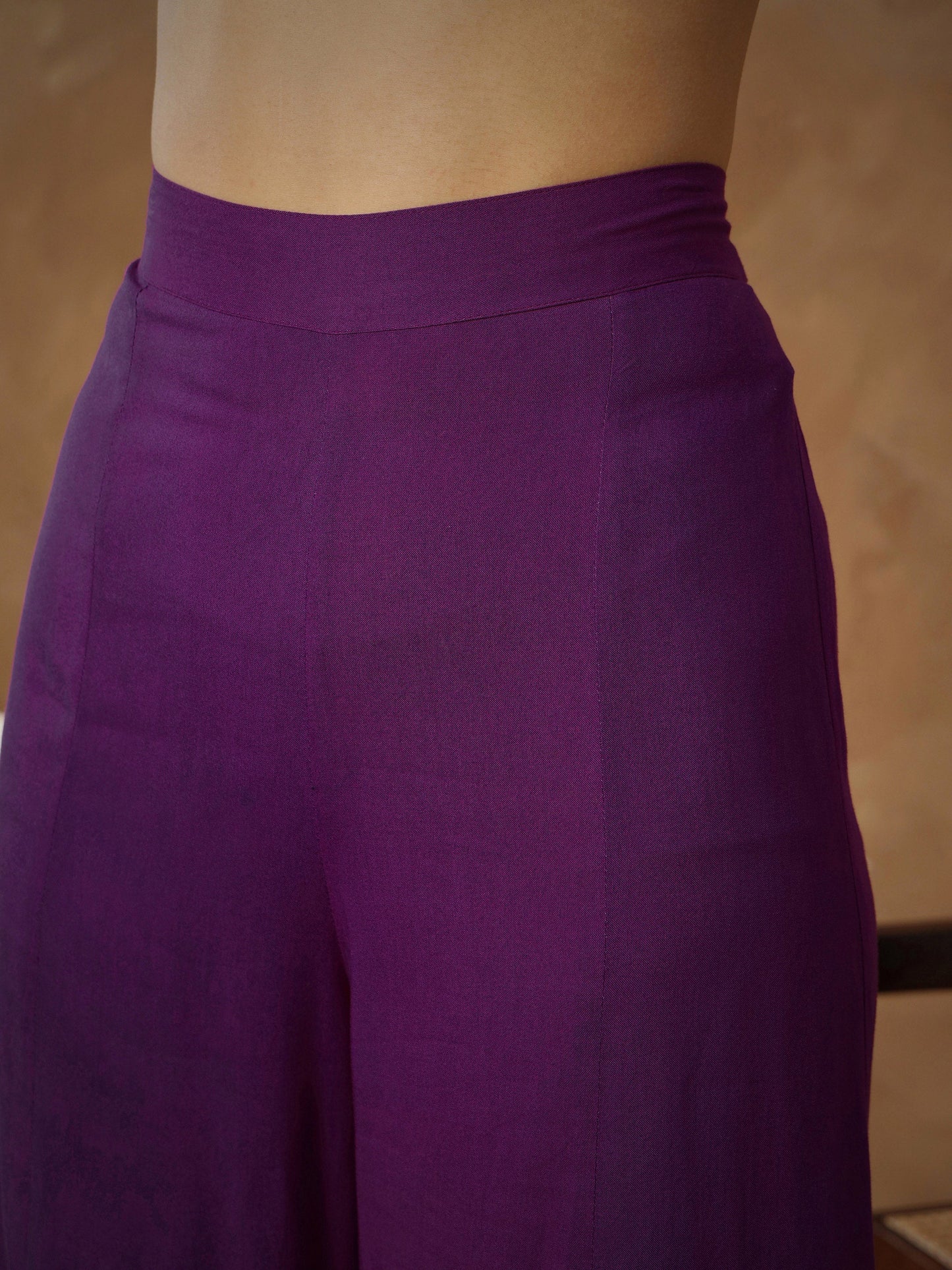 Women Purple Embroidered Kaftan With Cami & Flared Pants