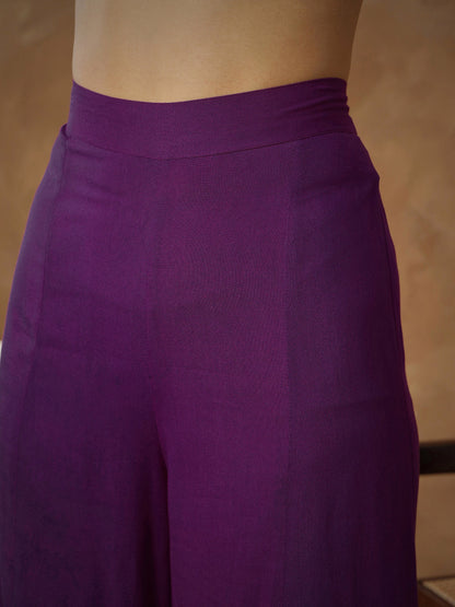 Women Purple Embroidered Kaftan With Cami & Flared Pants