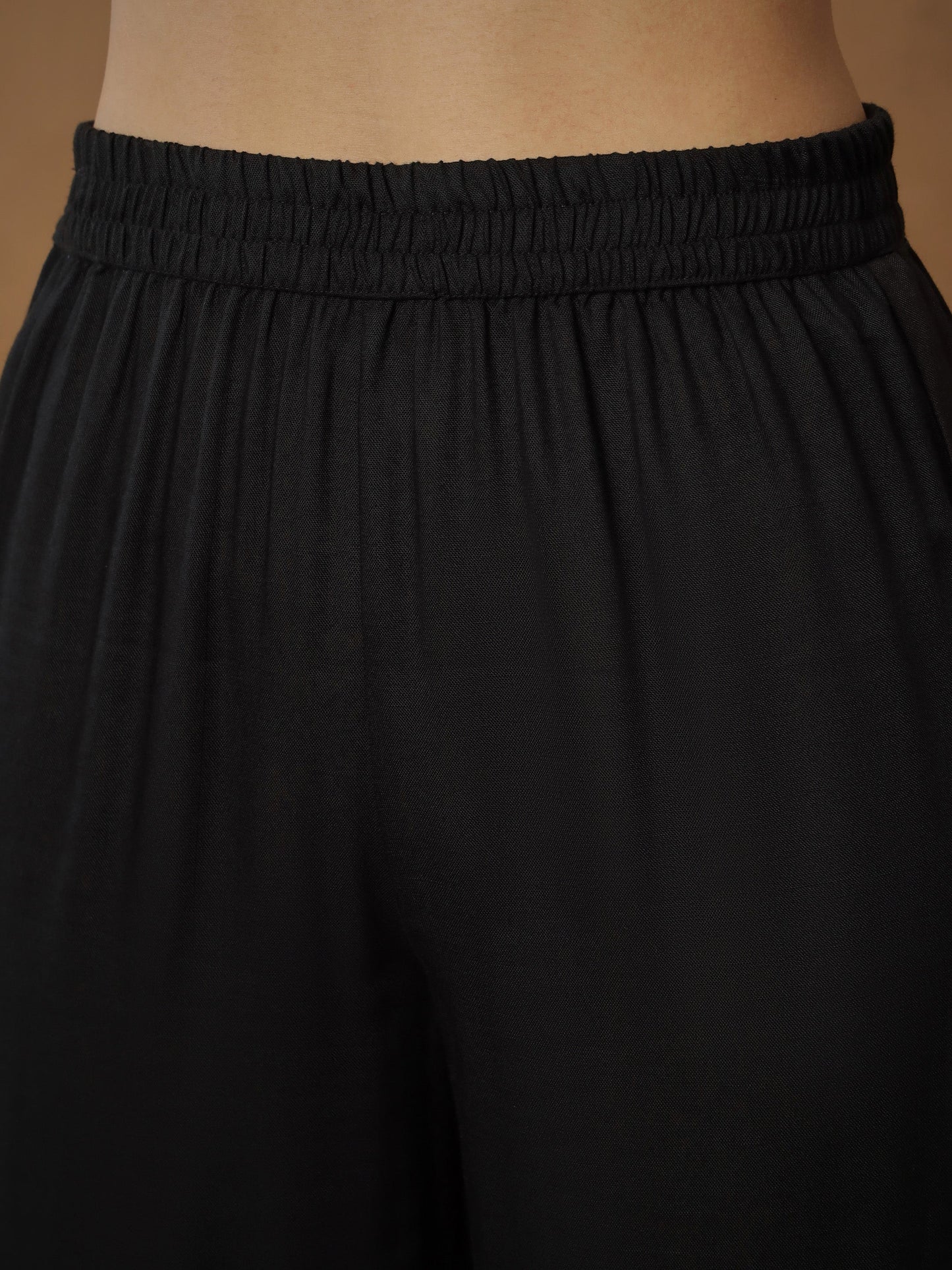 Women Black Embroidered Kaftan With Cami & Straight Pants