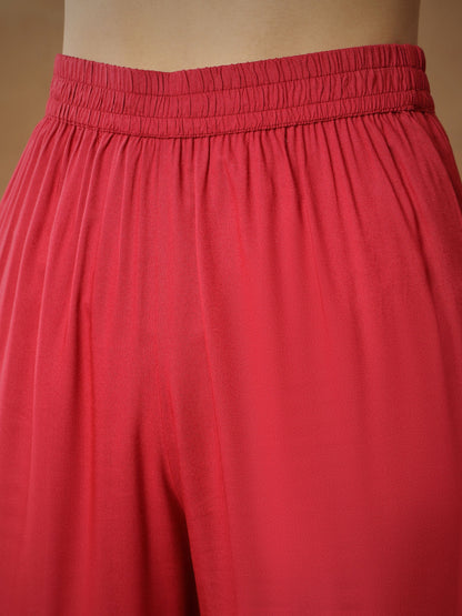 Women Maroon Embroidered Peplum Kurta With Sharara Pants