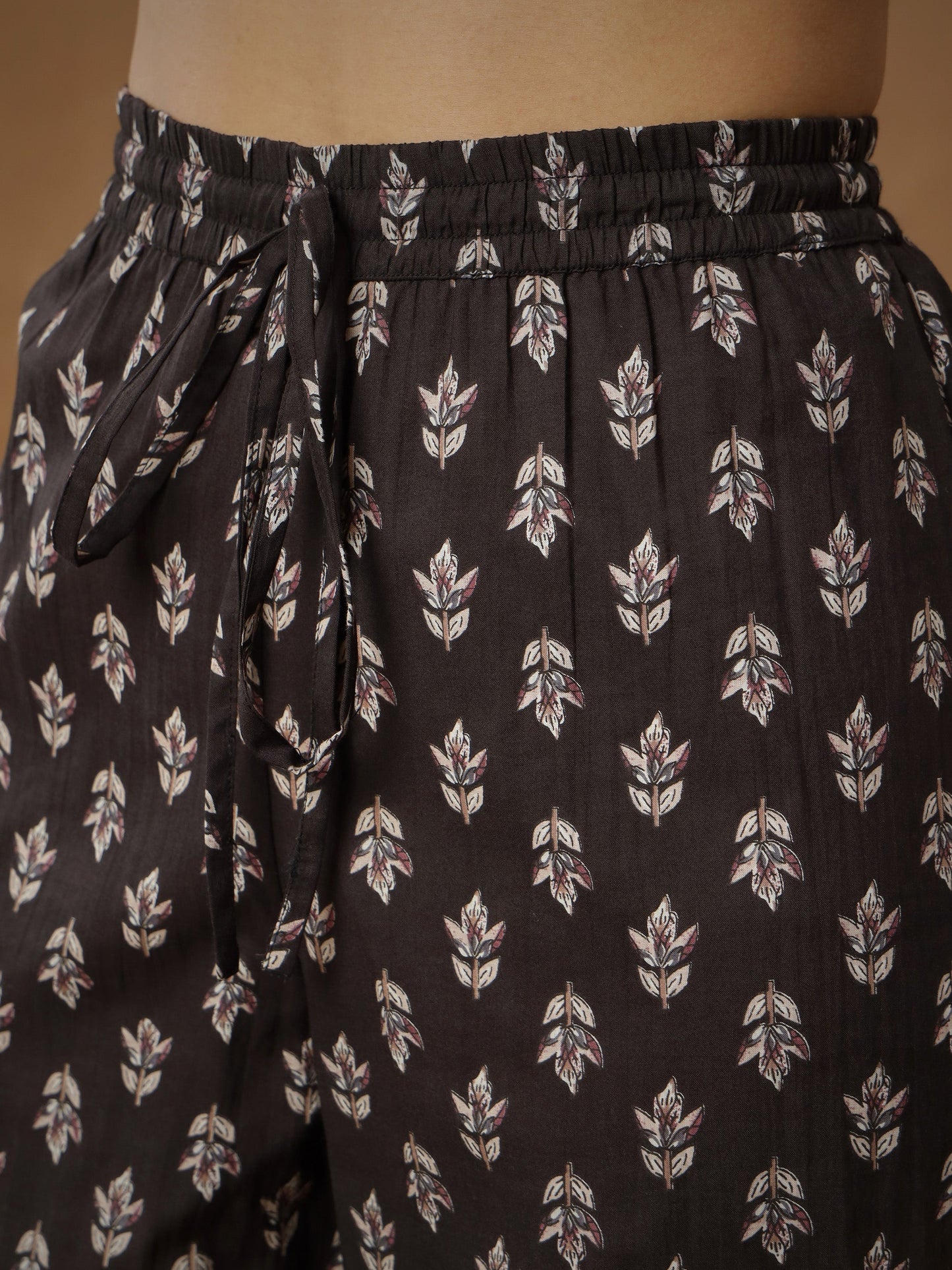 Black Floral Anarkali Kurta With Afghani Pants & Dupatta