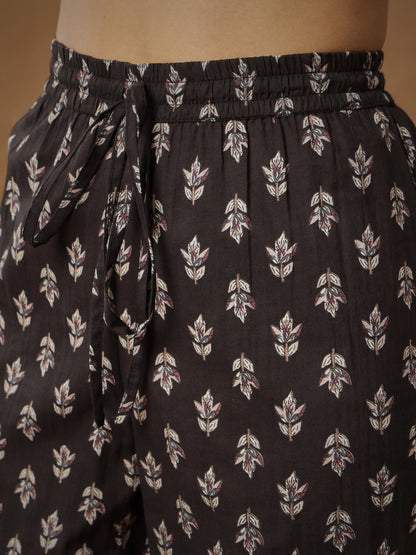 Black Floral Anarkali Kurta With Afghani Pants & Dupatta