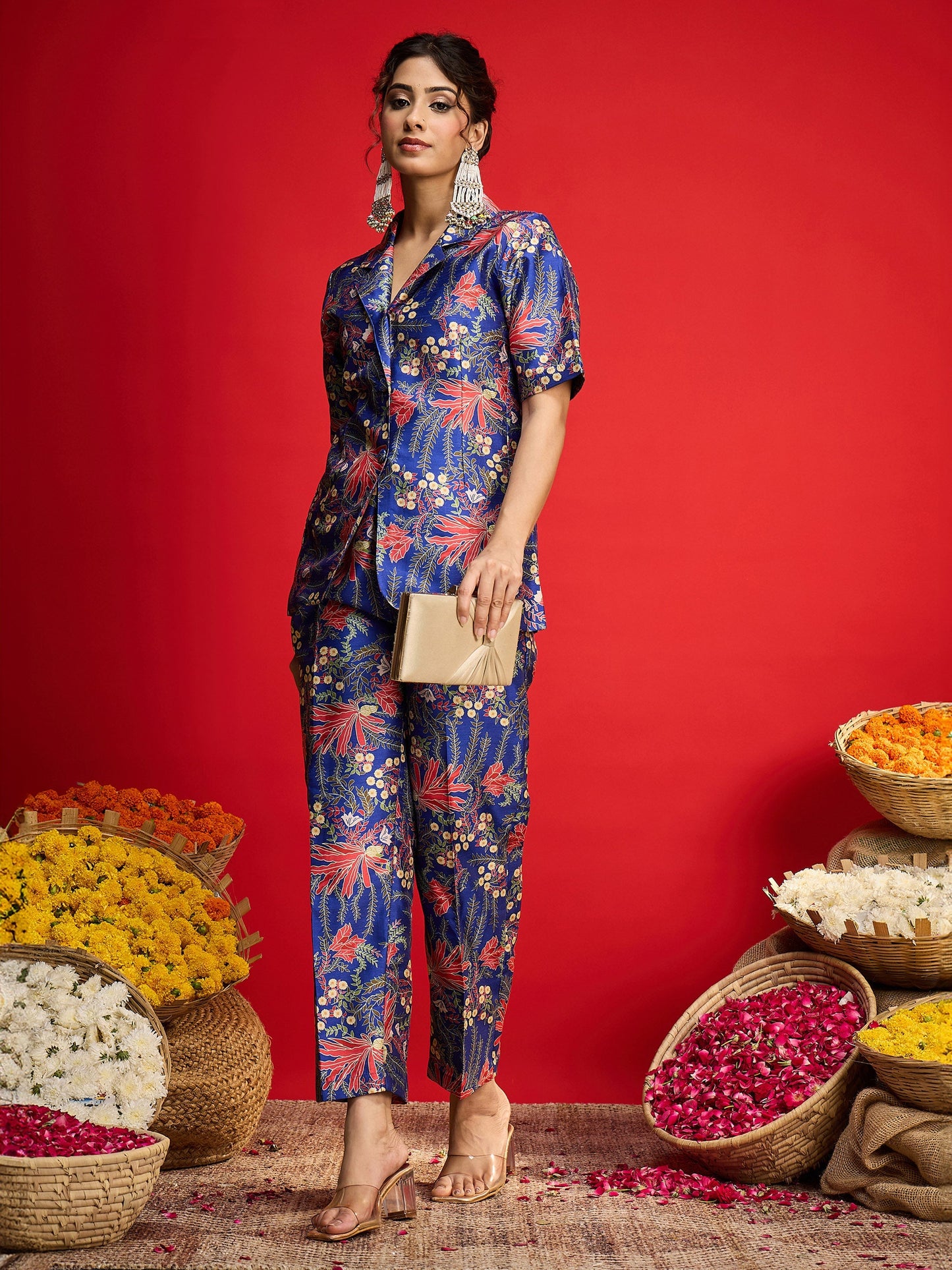 Navy Floral Blazer With Tapered Pants