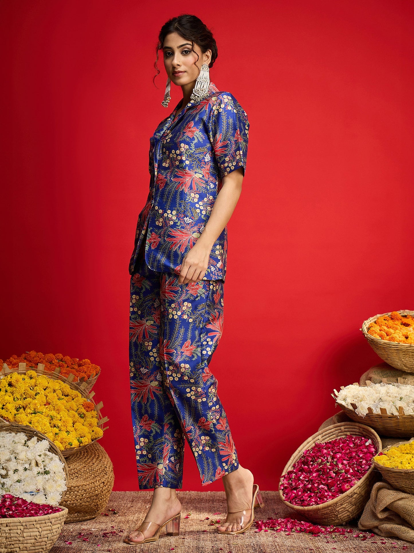 Navy Floral Blazer With Tapered Pants