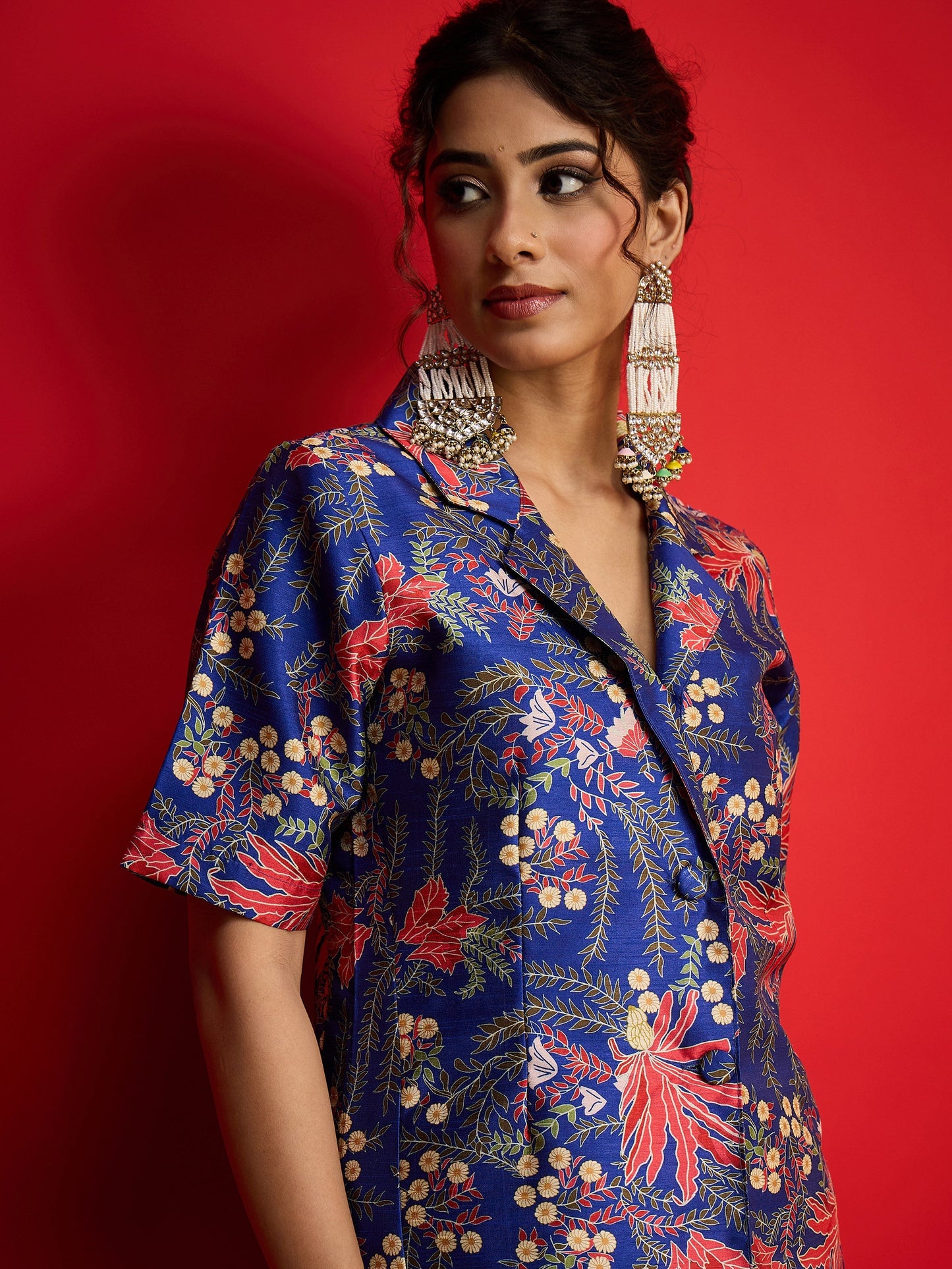Navy Floral Blazer With Tapered Pants