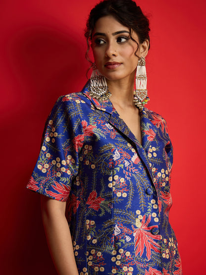Navy Floral Blazer With Tapered Pants