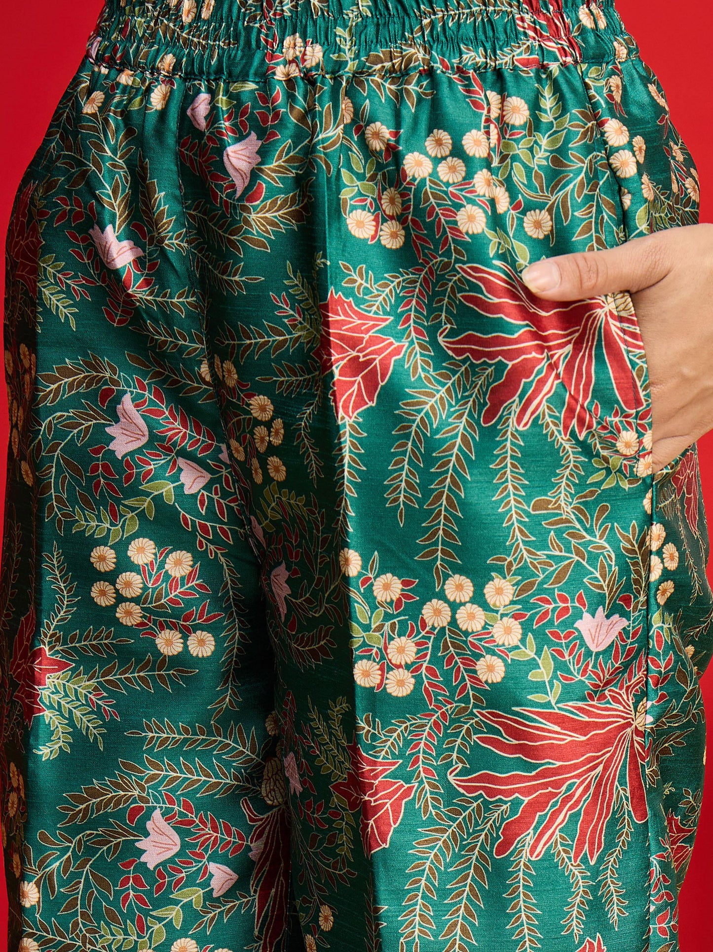 Green Floral Blazer With Tapered Pants