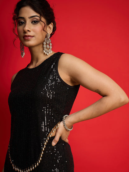 Black Sequence Top With A Line Palazzo
