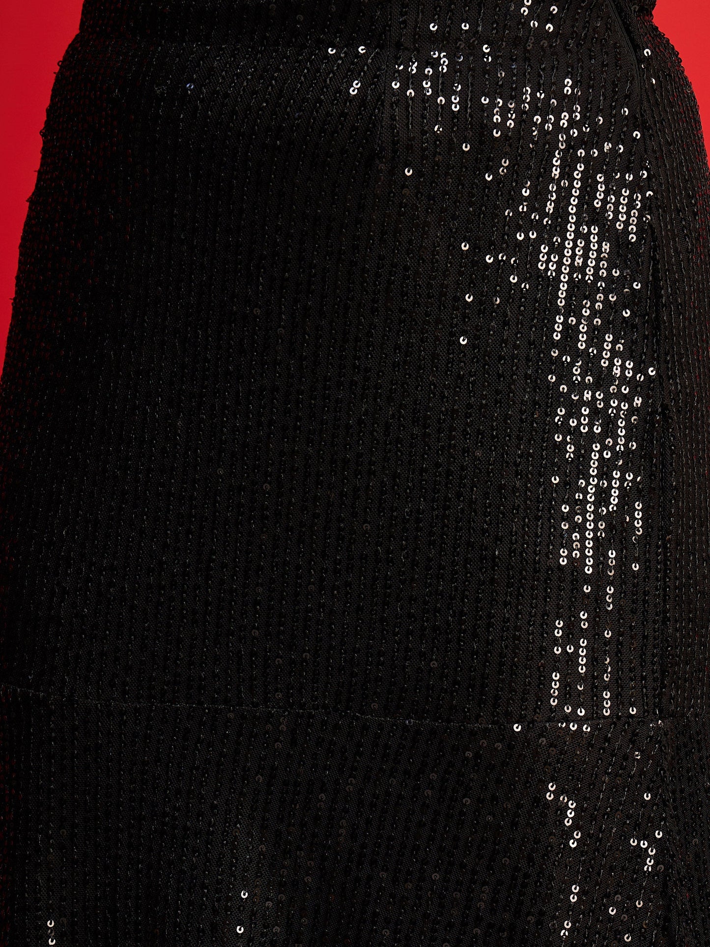 Women Black Sequence Crop Top With Fish Cut Skirt