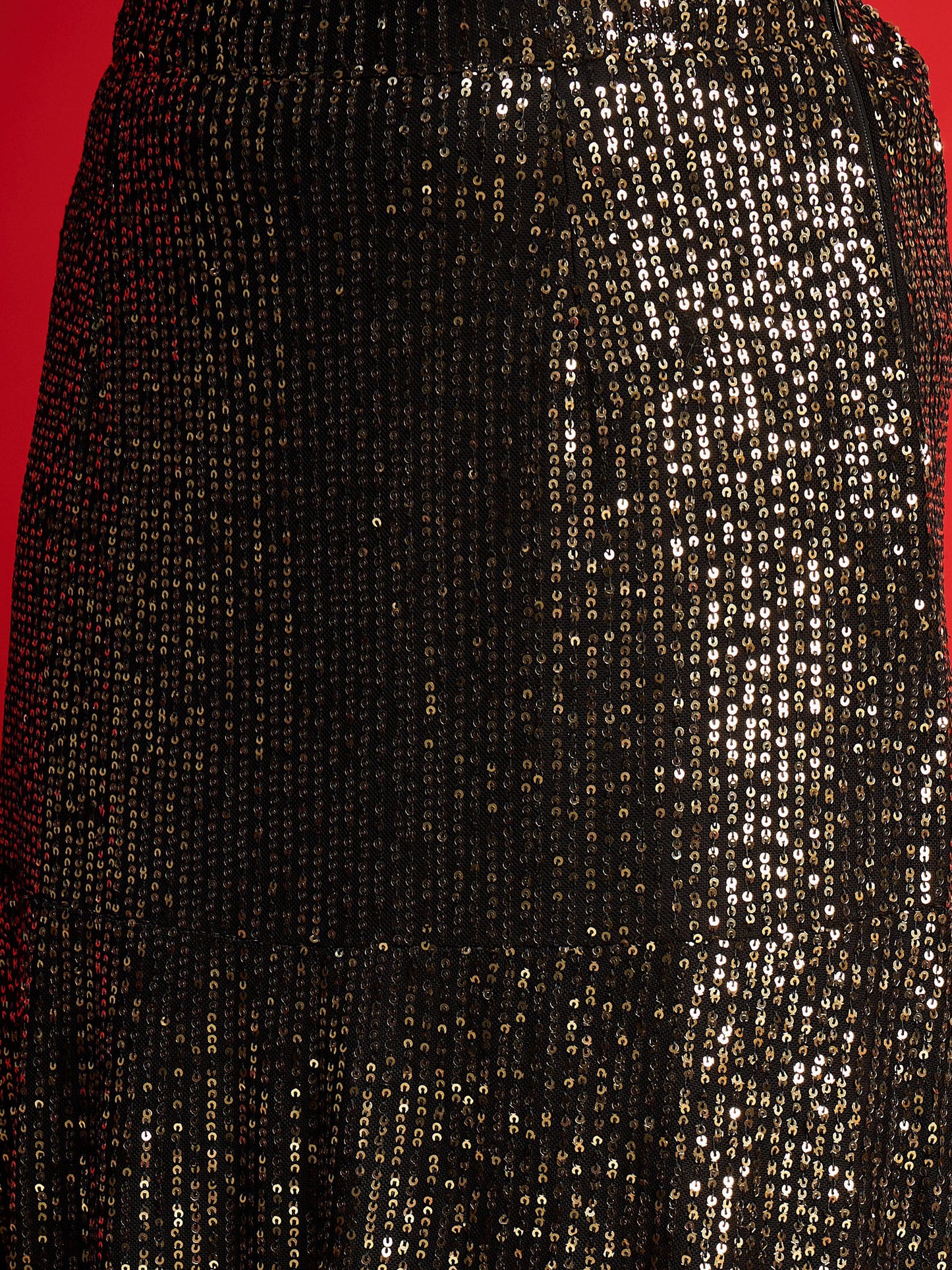 Women Black With Golden Sequence Crop Top With Fish Cut Skirt