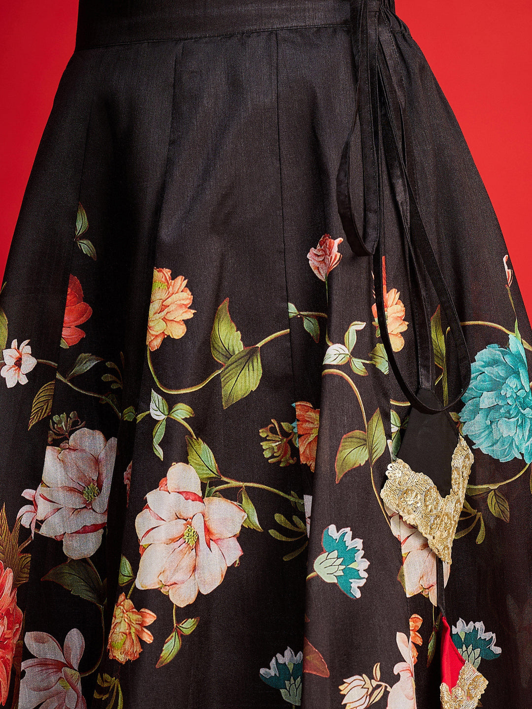 Women Black Velvet Full Sleeve Crop Top With Anarkali Skirt