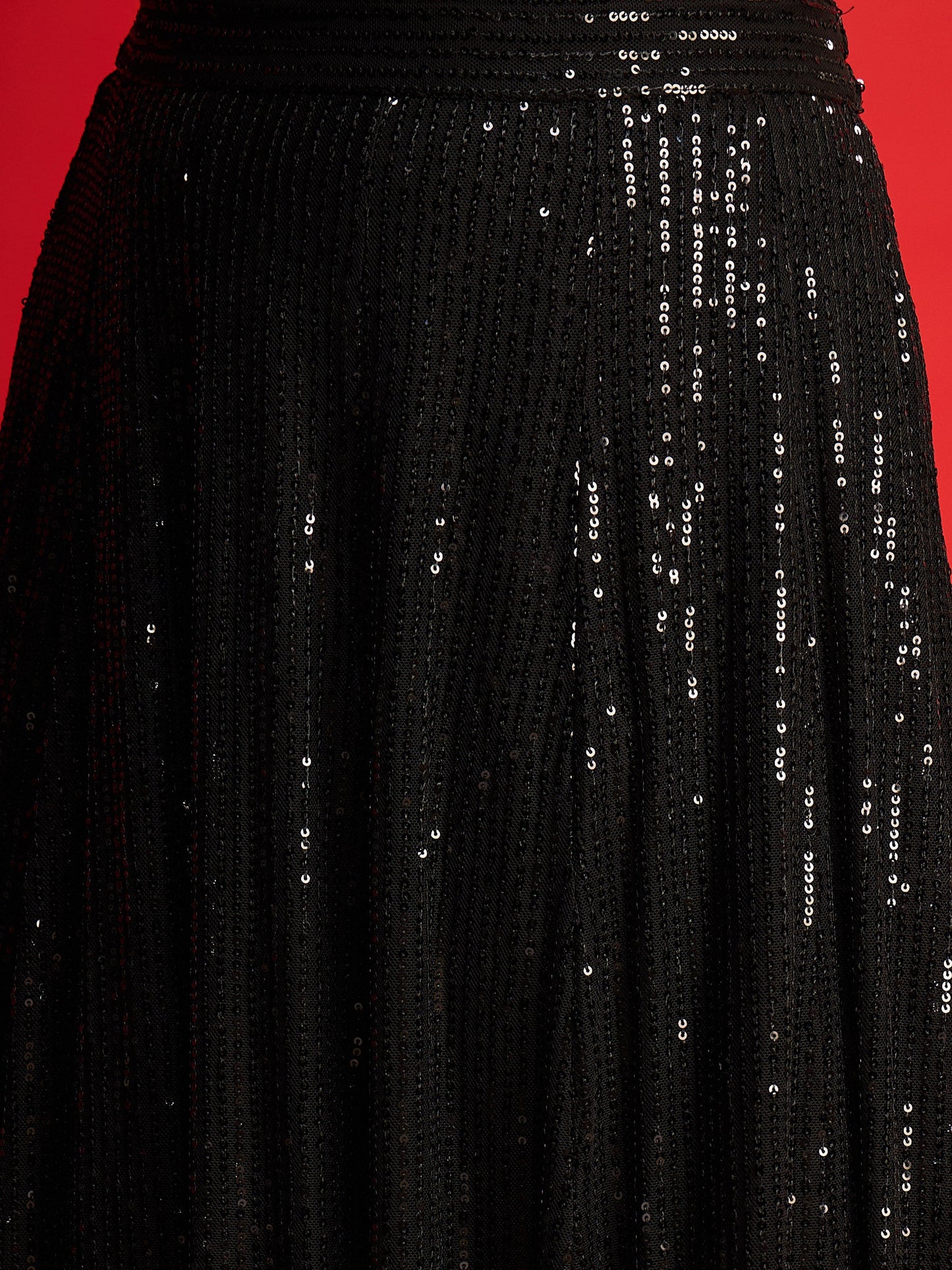 Women Black Sequins Sleeveless Crop Top With Anarkali Skirt