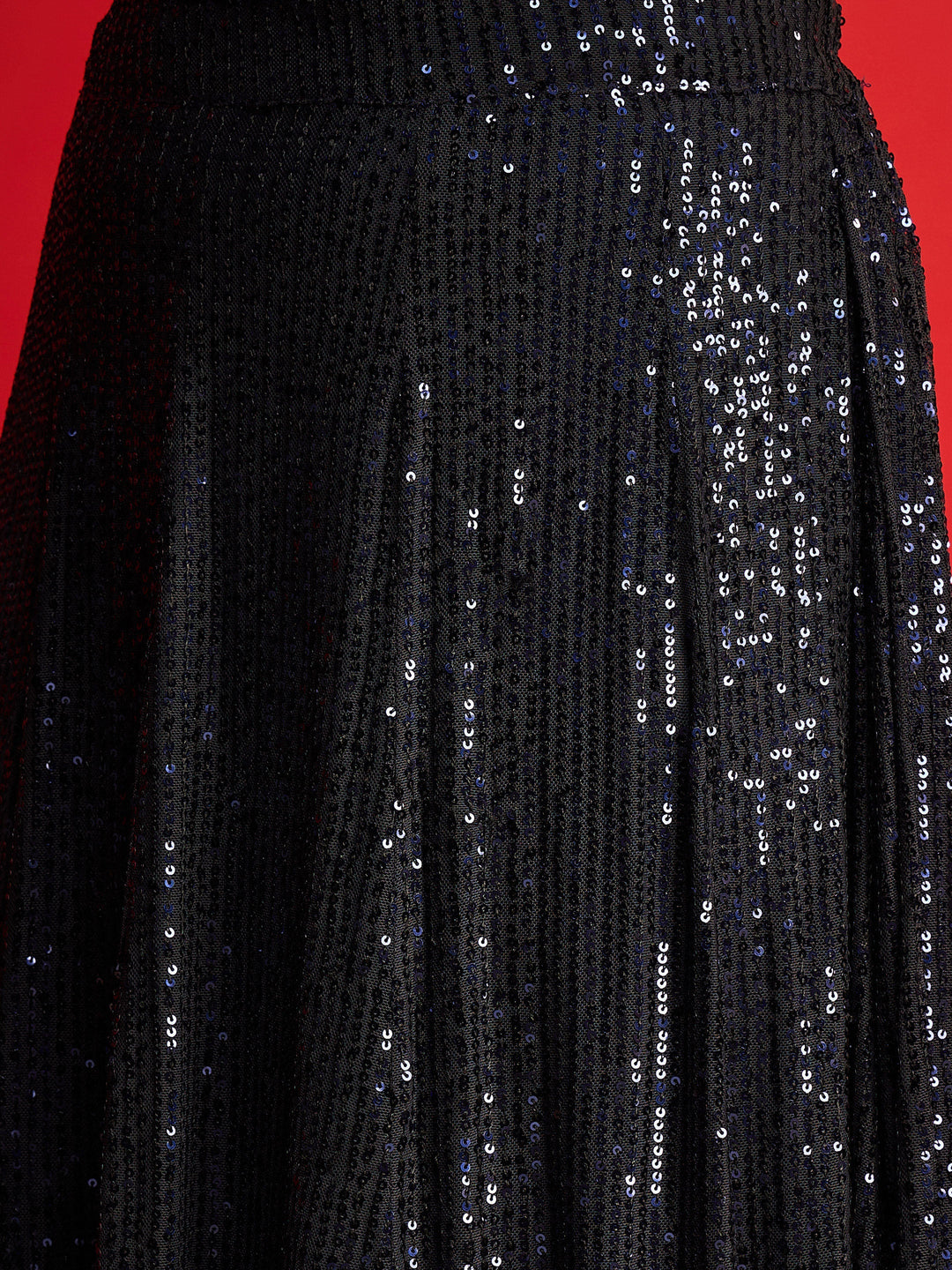Women Navy Sequins Sleeveless Crop Top With Anarkali Skirt