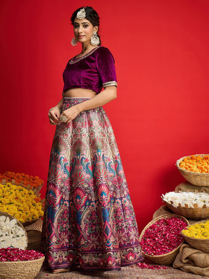 Women Purple Velvet Top With Anarkali Skirt