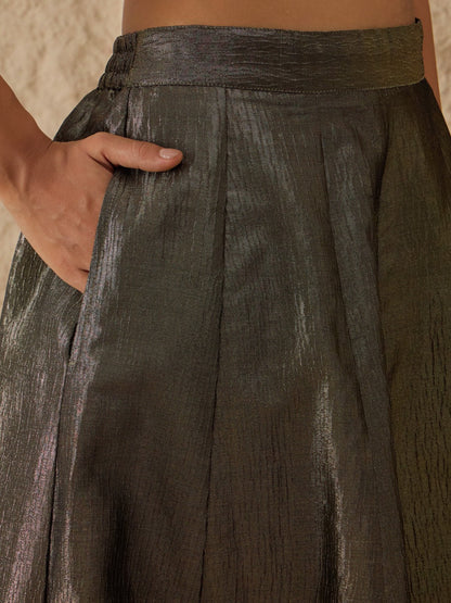 Women Black Velvet Top With Crinkled Anarkali Skirt