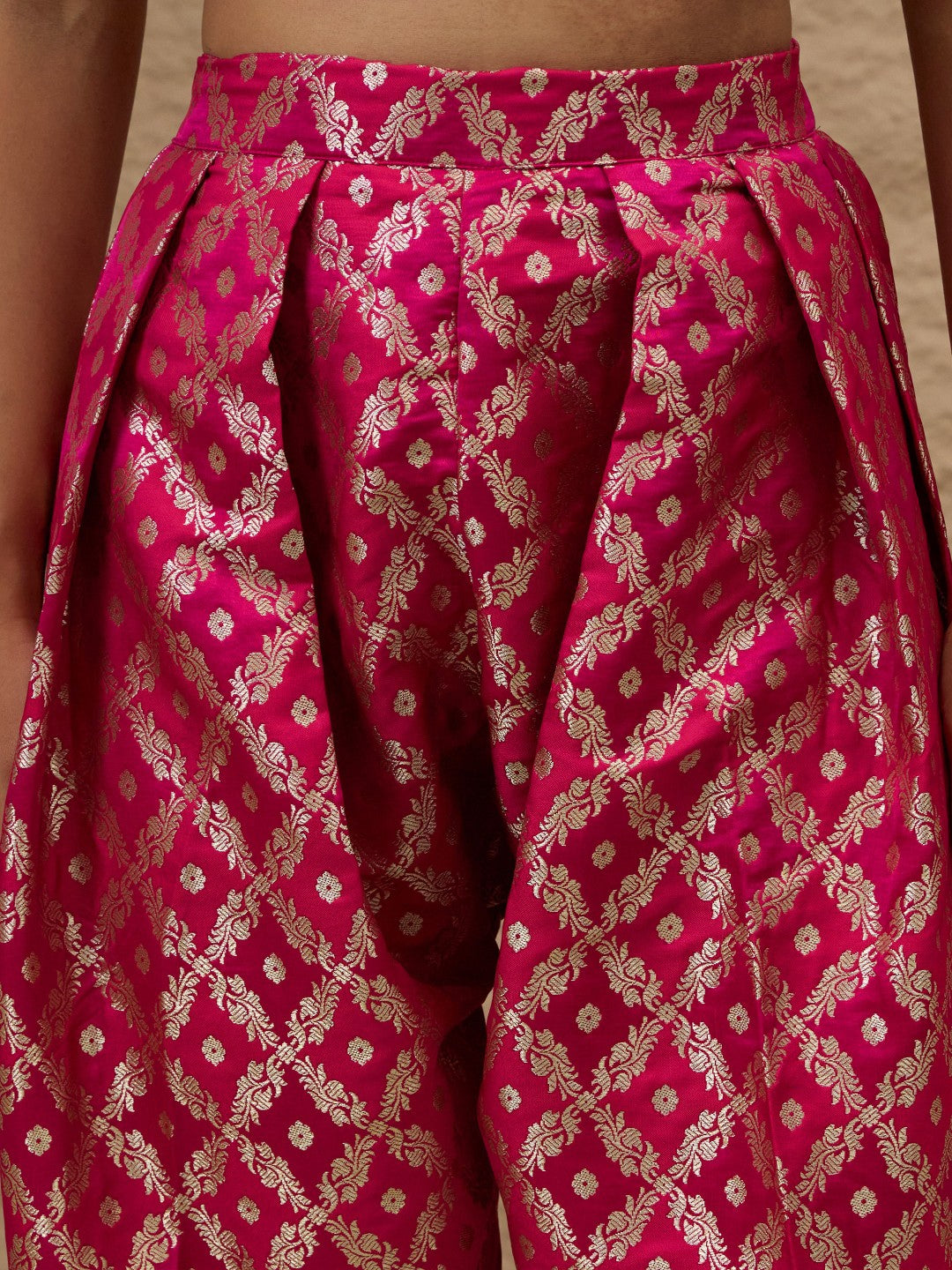 Women Fuchsia Velvet Embroidered Short Kurta With Farshi Salwar