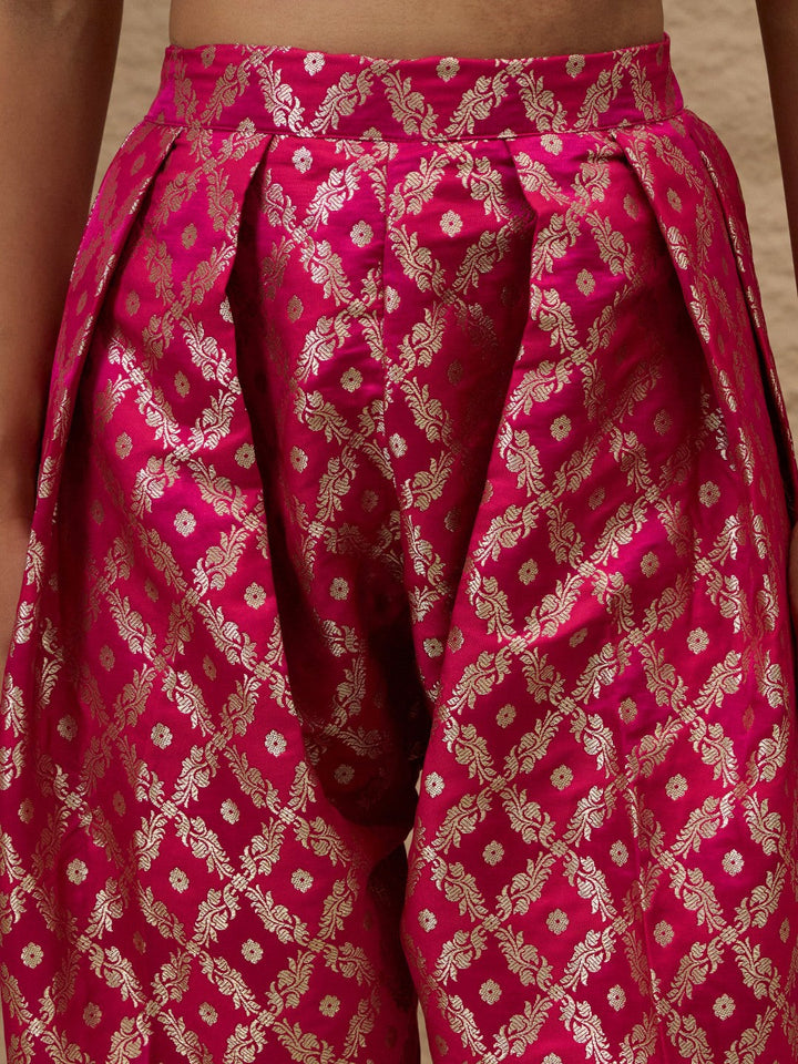 Women Fuchsia Velvet Embroidered Short Kurta With Farshi Salwar