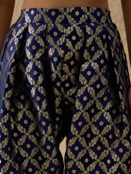 Women Navy Velvet Embroidered Short Kurta With Farshi Salwar