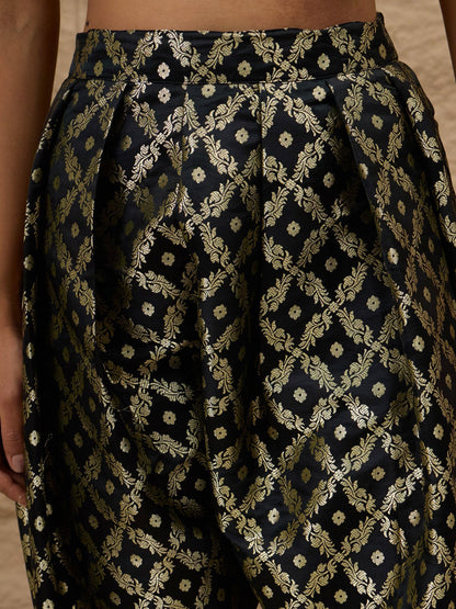 Women Black Velvet Embroidered Short Kurta With Farshi Salwar