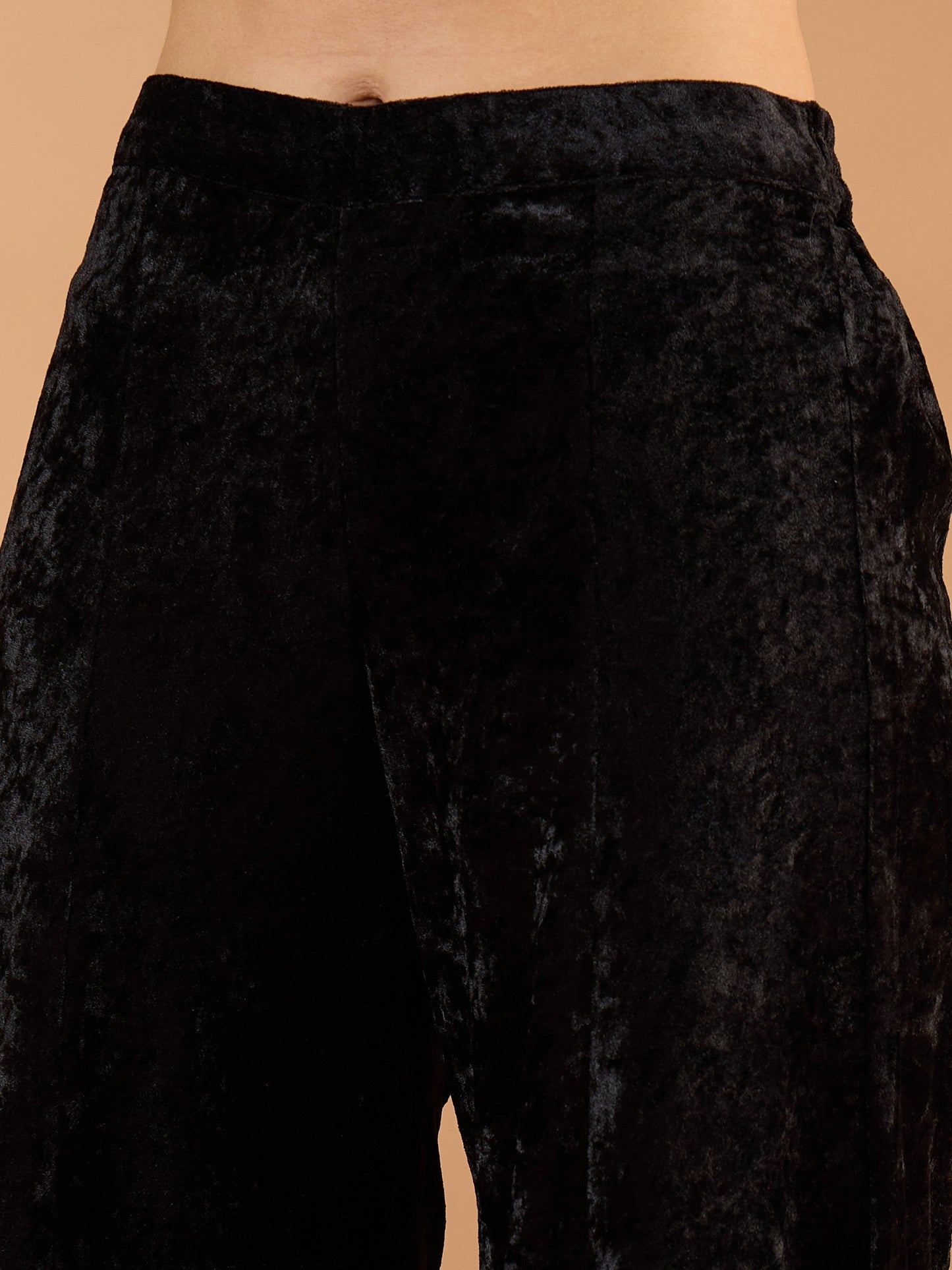 Women Black Velvet Embroidered V Neck Peplum Top With Palazzos