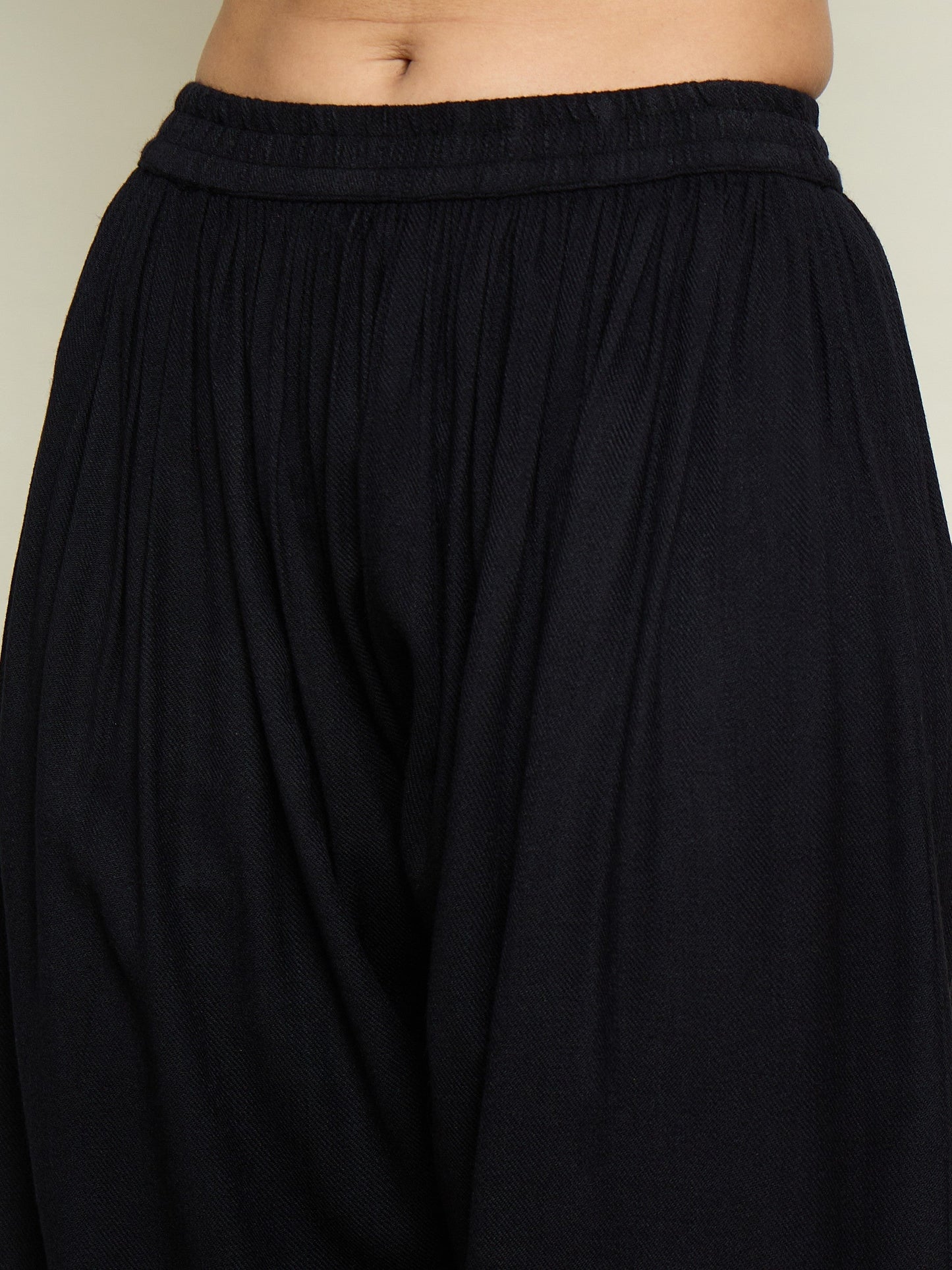 Women Black Woollen Embroidered V-Neck Short Kurta With Farshi Salwar