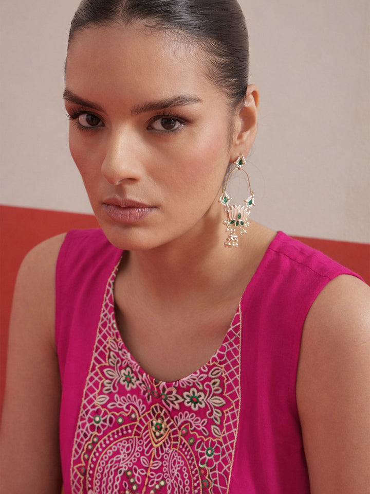 Women Fuchsia Embroidered Short Kurti With Pharsi Salwar
