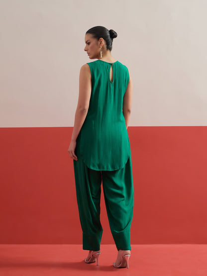 Women Green Embroidered Short Kurti With Pharsi Salwar