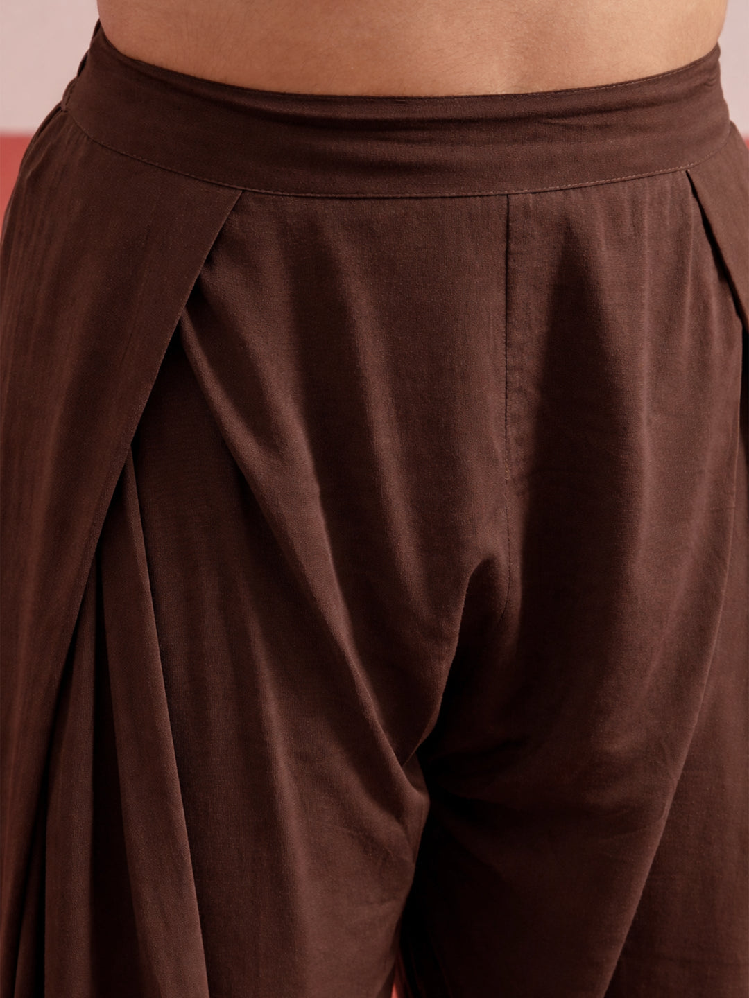 Women Brown Embroidered Button Down Short Kurti With Pharsi Salwar