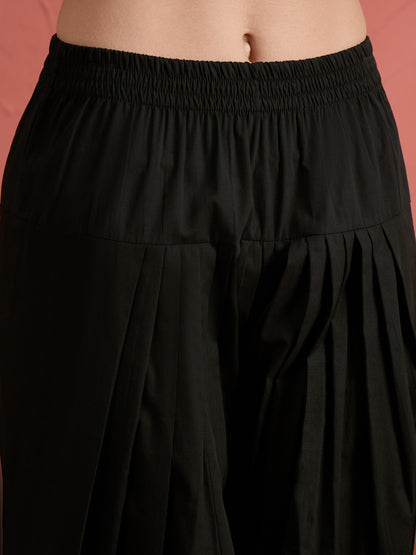 Black Embroidered Short Kurta With Farshi Salwar