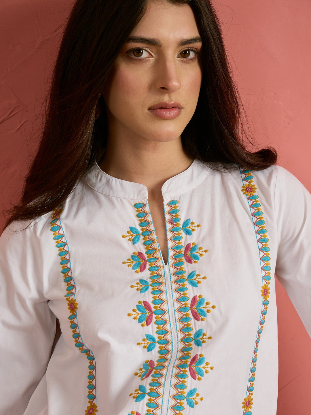White Embroidered Short Kurta With Farshi Salwar