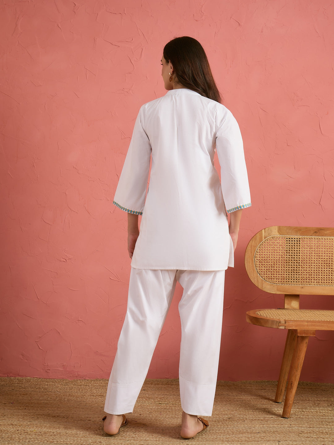 White Embroidered Short Kurta With Farshi Salwar