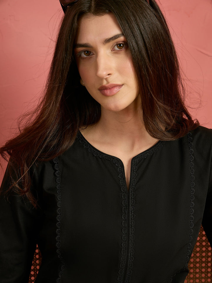 Black Solid Short Kurta With Heart Print Farshi Salwar