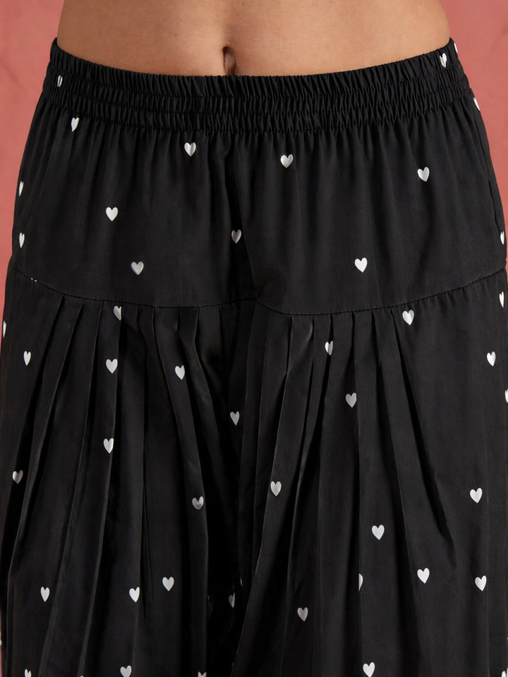 Black Solid Short Kurta With Heart Print Farshi Salwar