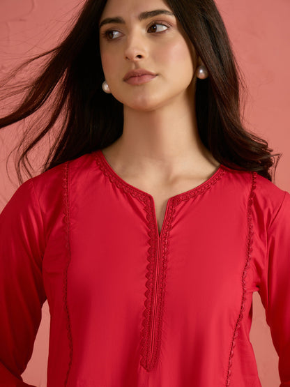 Red Embroidered Short Kurta With Farshi Salwar