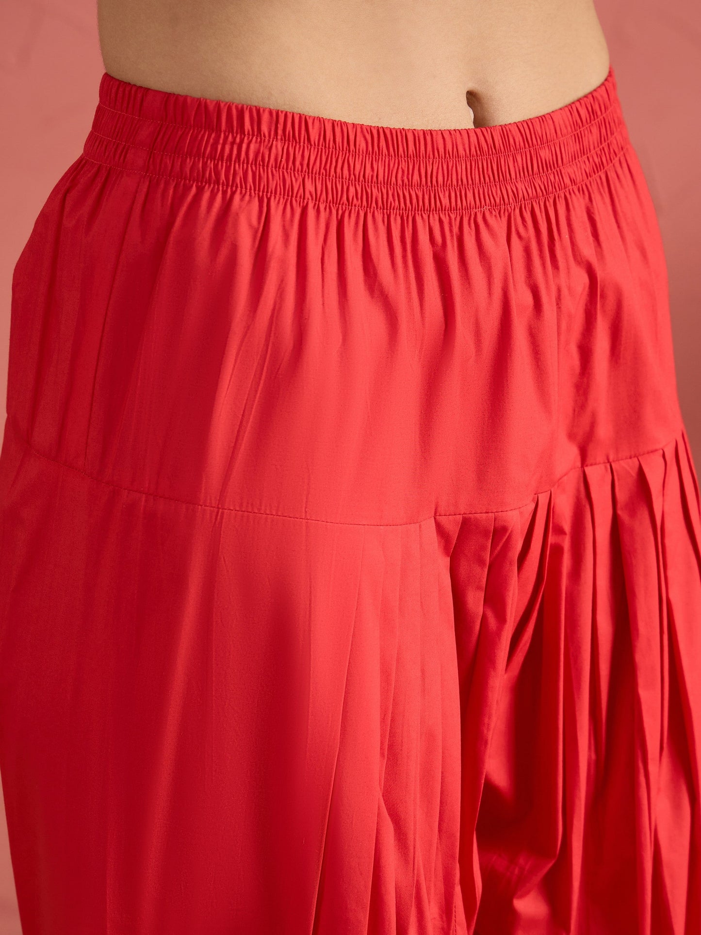 Red Embroidered Short Kurta With Farshi Salwar